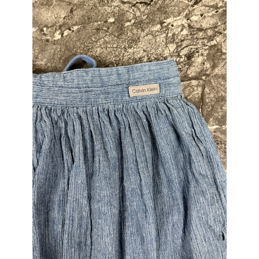 VTG Calvin Klein‎ Womens 100% Cotton Chambray Button Front Midi Skirt Sz 8 - Picture 7 of 12